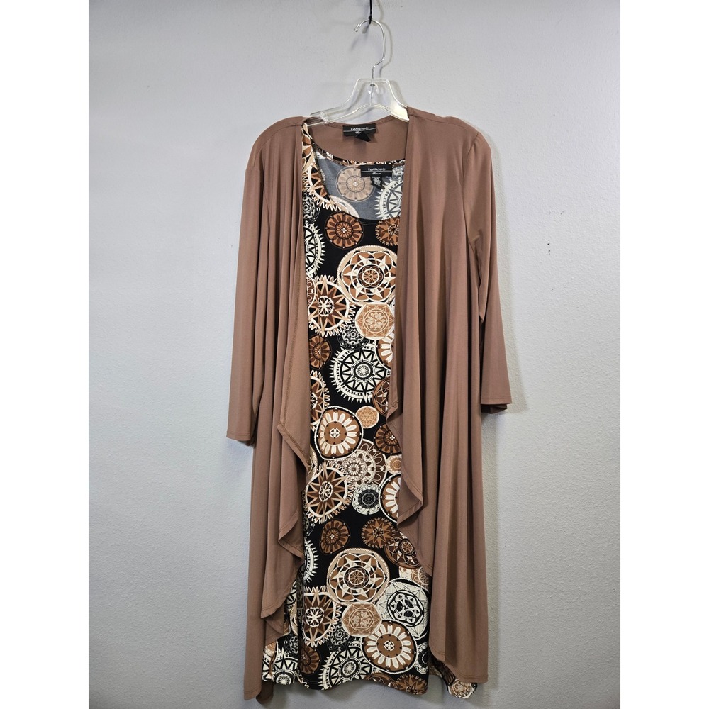 R&M Richards Geometric Mandala Print Dress & Waterfall Cardigan Set 14W